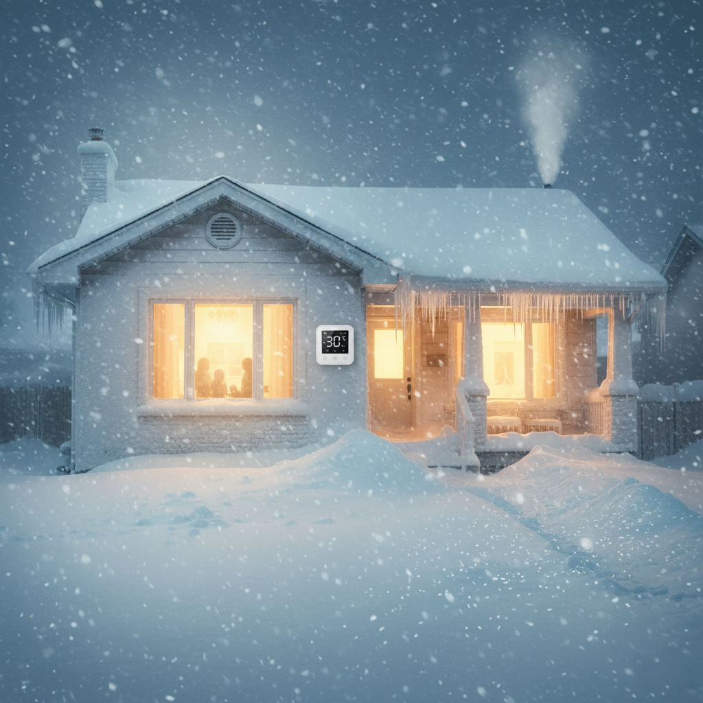 Toronto home in extreme winter cold with snow and ice, furnace winterization preparation